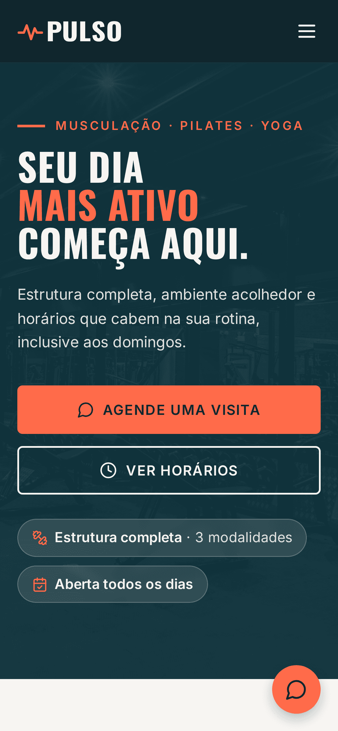 Pulso Academia, site visto no celular